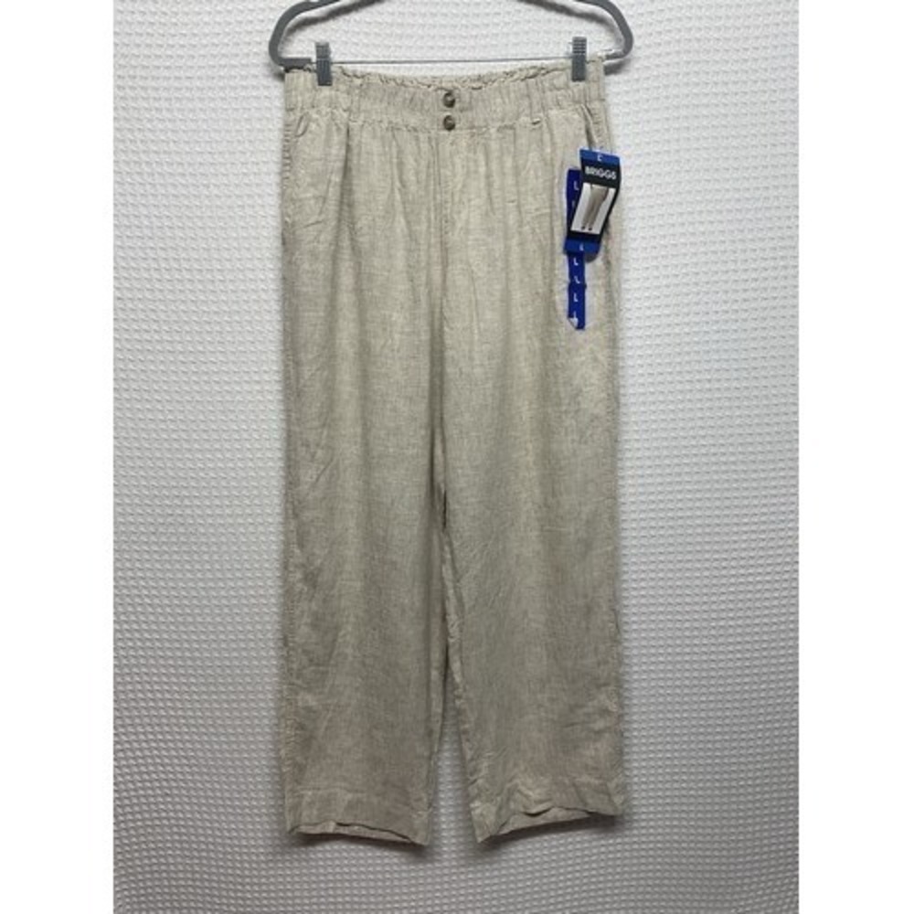 NWT Briggs Tan Pull-On Wide Leg Pants Women L Cambodia Linen/Rayon Machine Wash